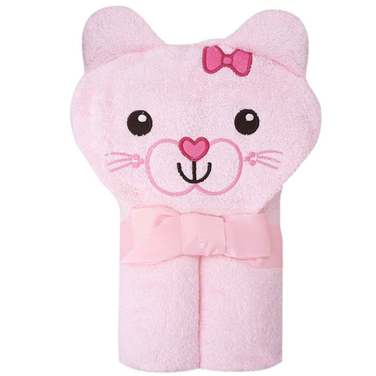CuteOn 100% Cotton Baby Hooded Towel, Pink Cat, 28.74 x 35.43 Inch