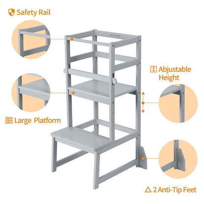 Zytty Toddler Step Stool Adjustable-Height Kitchen Tower - Grey (photo 3)