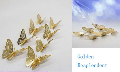 Allicere 12-Piece 3D Hollow-Out Butterfly Wall Stickers In Gold