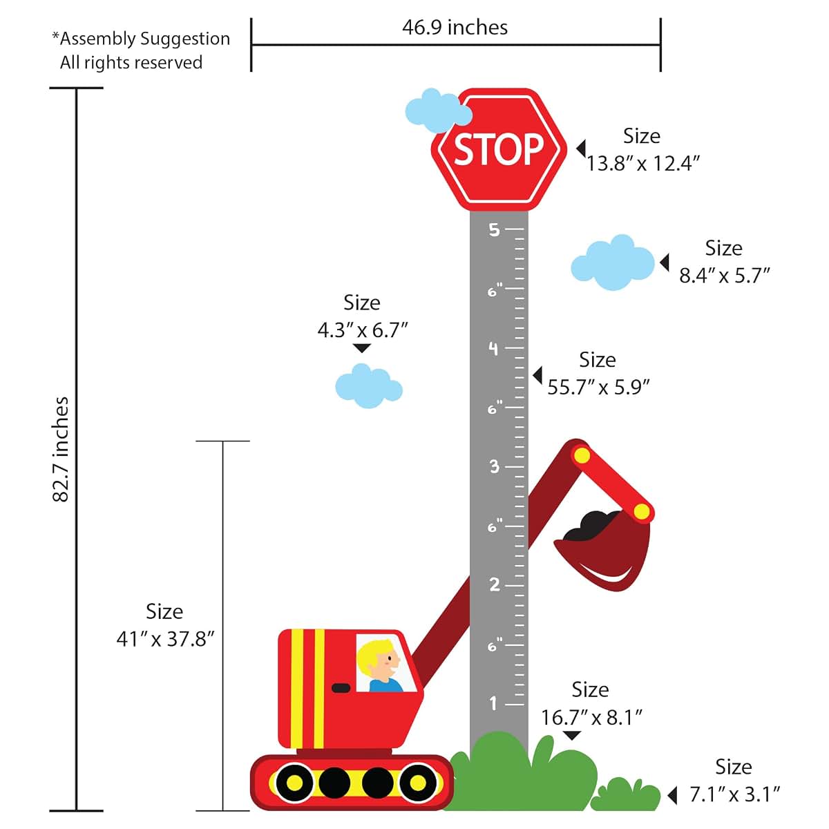 BabyOneStop Growth Chart Wall Decals Streets and Cars Set