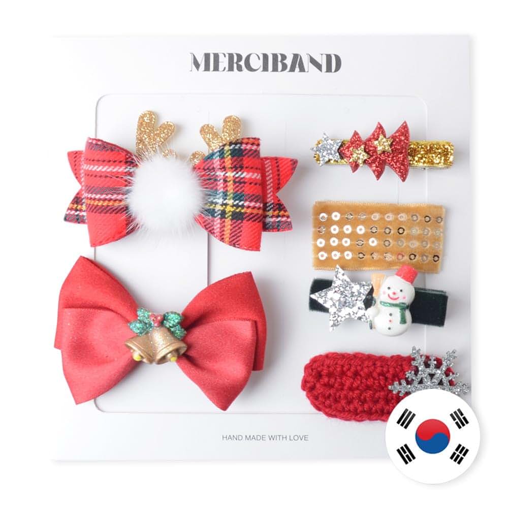 MerciBand Handmade Merrychry Hair Clip Set of 6 Snap Clips, Christmas Limited, Made in Korea