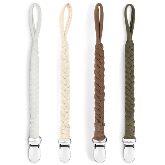 Kapihouse Pacifier Clips for Boys and Girls, Holder Leash by Hand-Made Braided 4 Pack, Color E