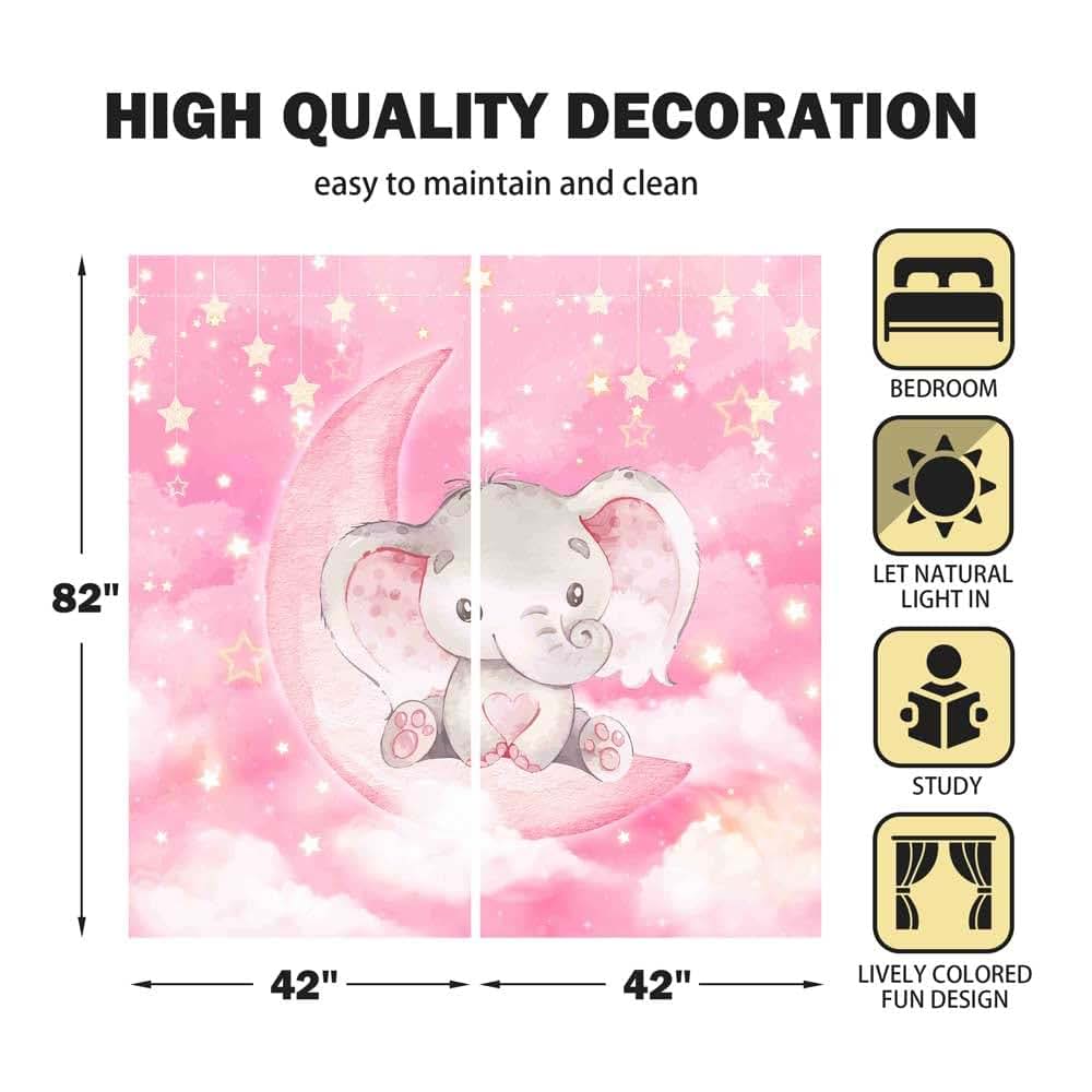 Yilinata Watercolor Elephant Curtains for Nursery and Kids Rooms