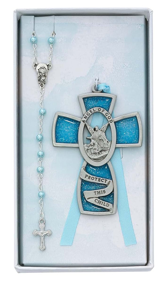 KeegansCatholicTreasures Blue Guardian Angel/Rosary Set