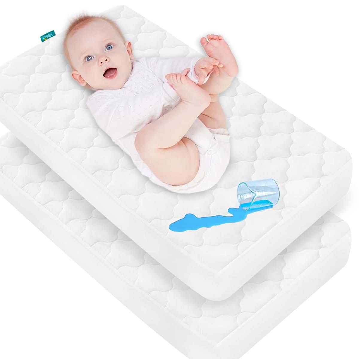 Biloban Cradle Bassinet Mattress Pad Cover, 36x18 Inch, 2 Pack Waterproof Microfiber