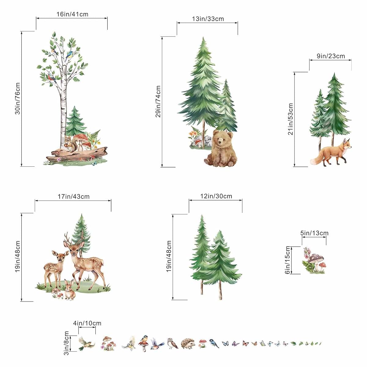 Amimagen Forest Animals Wall Decals for Kids Nursery Peel and Stick Removable Vinyl Stickers