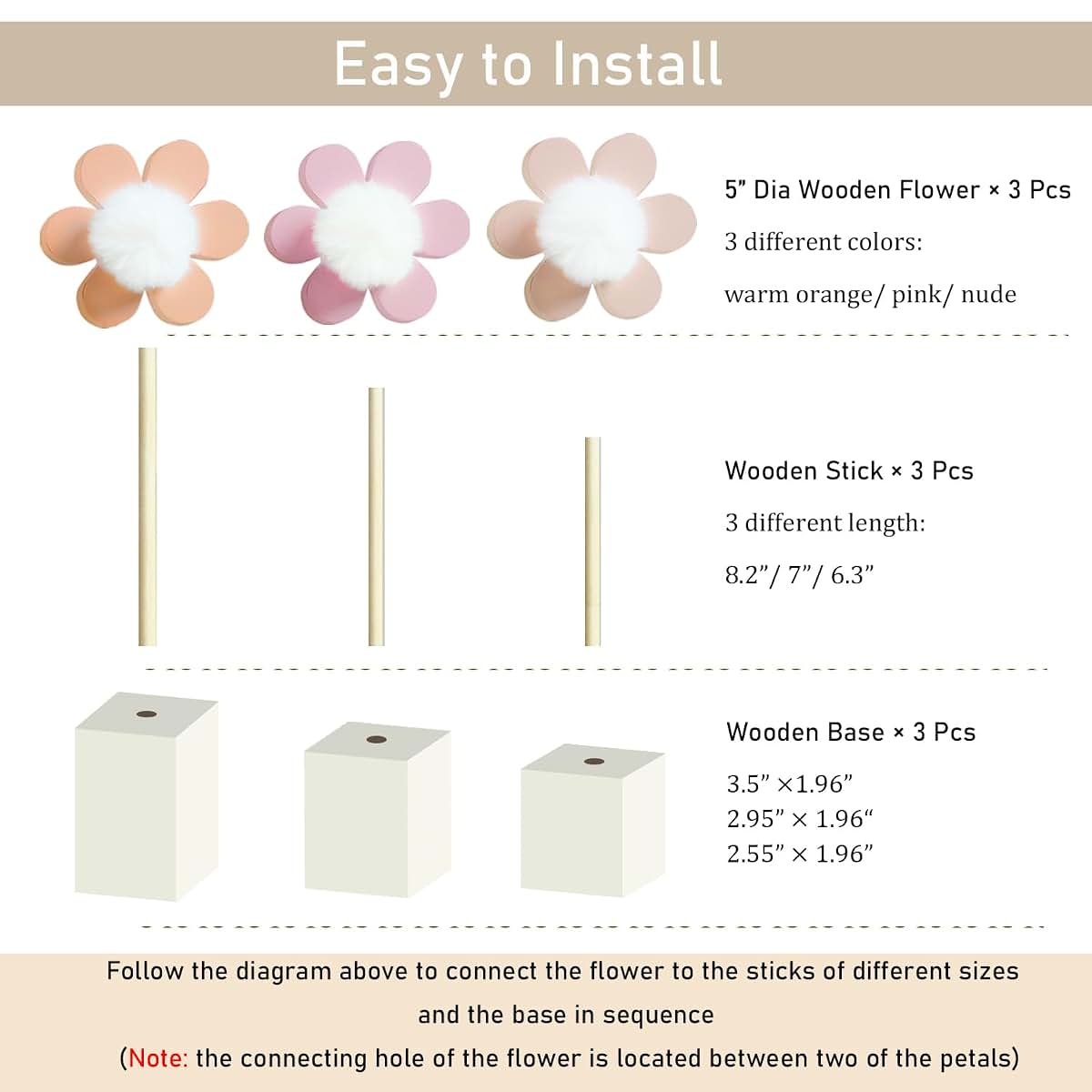 Cobzier 3 Pack Daisy Nursery Shelf Decor, Wooden Boho Baby Girl Nursery Decor Pink Floral Room Decoration Bohemian Cute (photo 3)