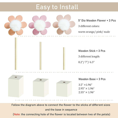Cobzier 3 Pack Daisy Nursery Shelf Decor, Wooden Boho Baby Girl Nursery Decor Pink Floral Room Decoration Bohemian Cute (photo 3)