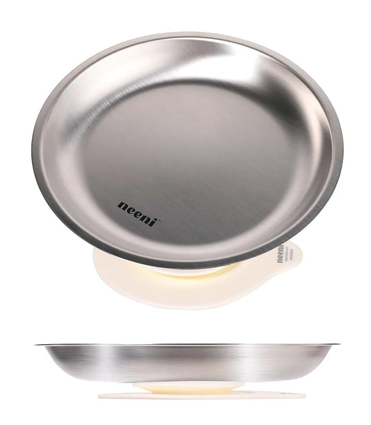 Neeni 2-Pack Stainless Steel Kids Plate with Silicone Suction Base | Dishwasher Safe | For Toddler and Baby | Metal