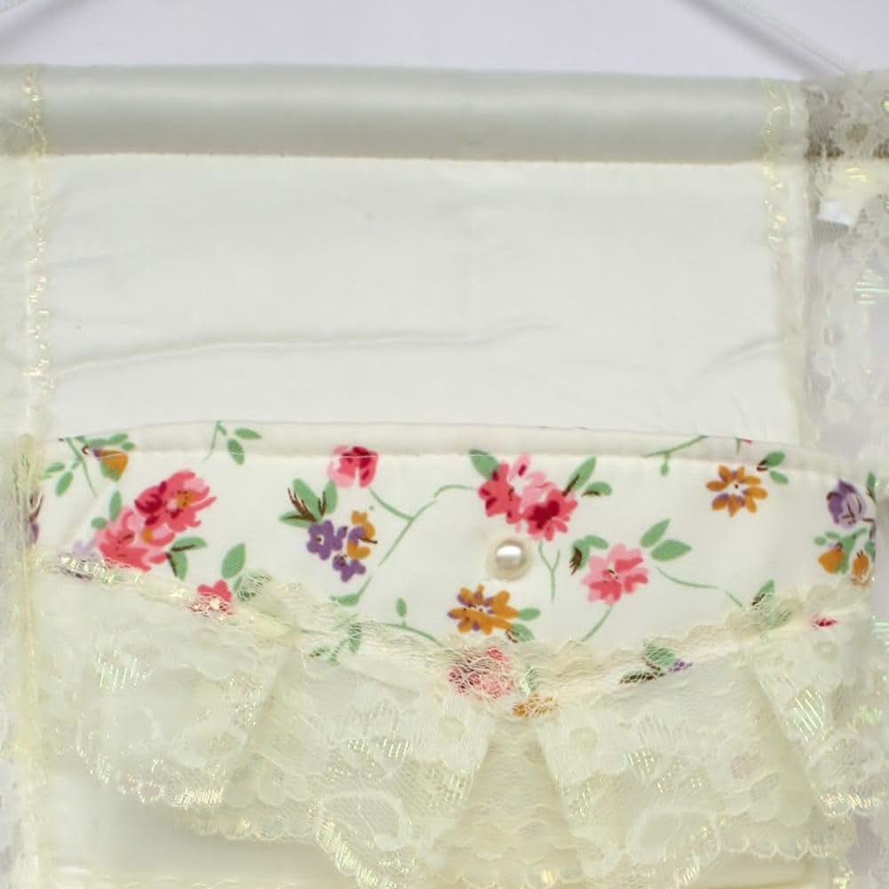 Blancho Bedding Ivory Embroidered Wall Hanging Basket, 11 x 19 Inch