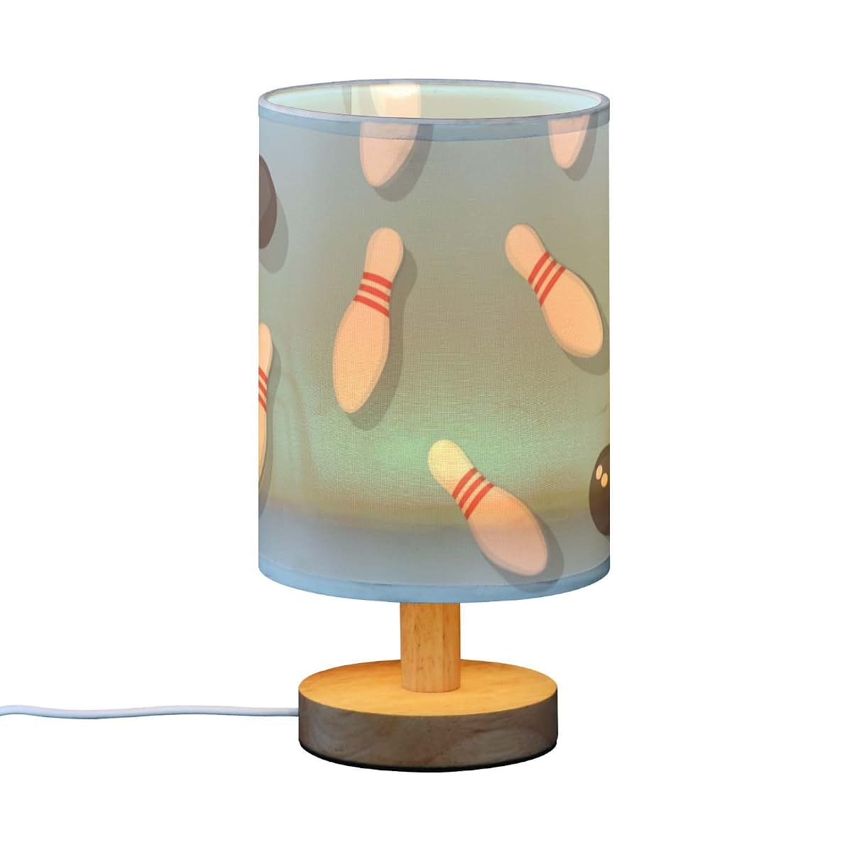 Vdsrup Bowling Ball Table Lamp with USB Port, Fabric Shade and Wood Base