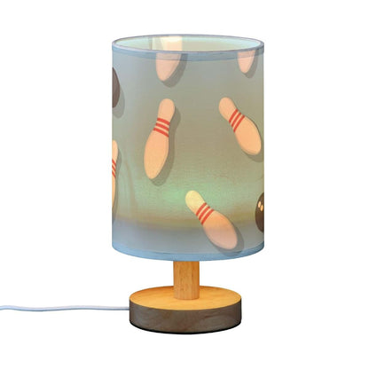 Vdsrup Bowling Ball Table Lamp with USB Port, Fabric Shade and Wood Base