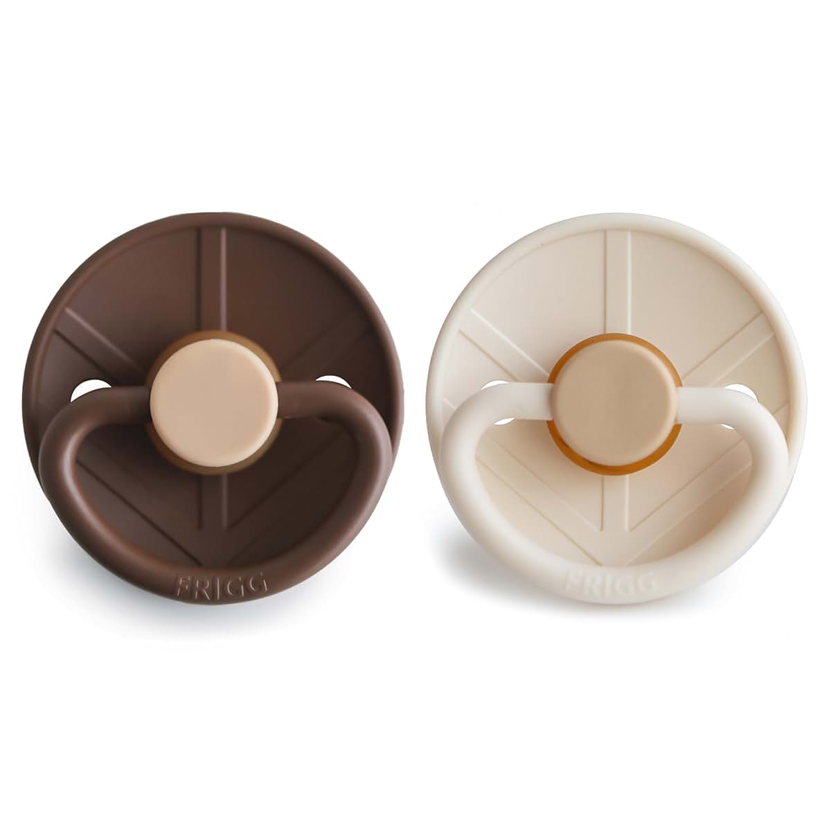 FRIGG Little Viking Natural Rubber Baby Pacifier 2-Pack, Made In Denmark, Cocoa/Cream, 0-6 Months