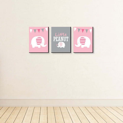 Big Dot of Happiness Pink Elephant Nursery Wall Art, 3-Piece Set