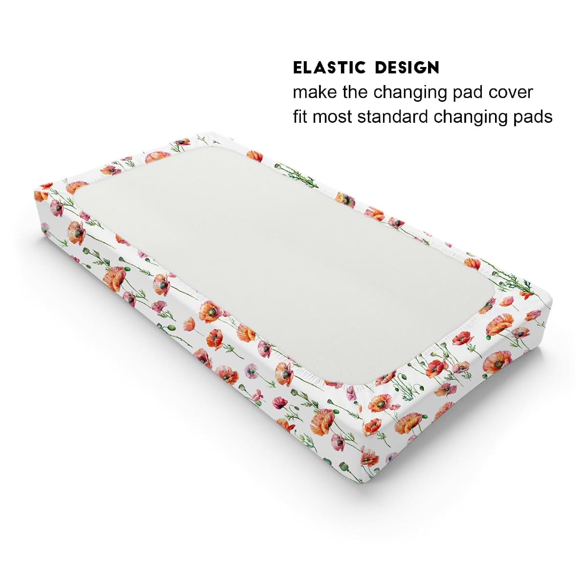 Hwmmbh Watercolor Poppy Floral Changing Pad Cover