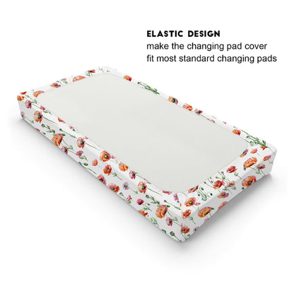 Hwmmbh Watercolor Poppy Floral Changing Pad Cover
