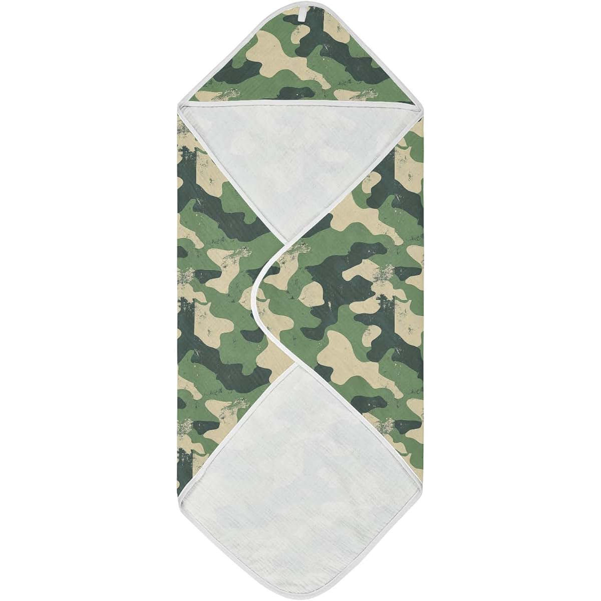 Pigsaly Dark Green Camo Print Hooded Baby Towel, Cotton, 35 x 35 in