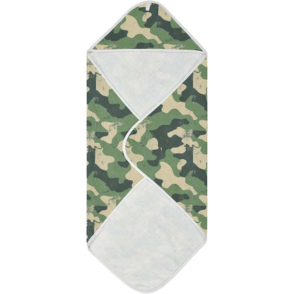 Pigsaly Dark Green Camo Print Hooded Baby Towel, Cotton, 35 x 35 in