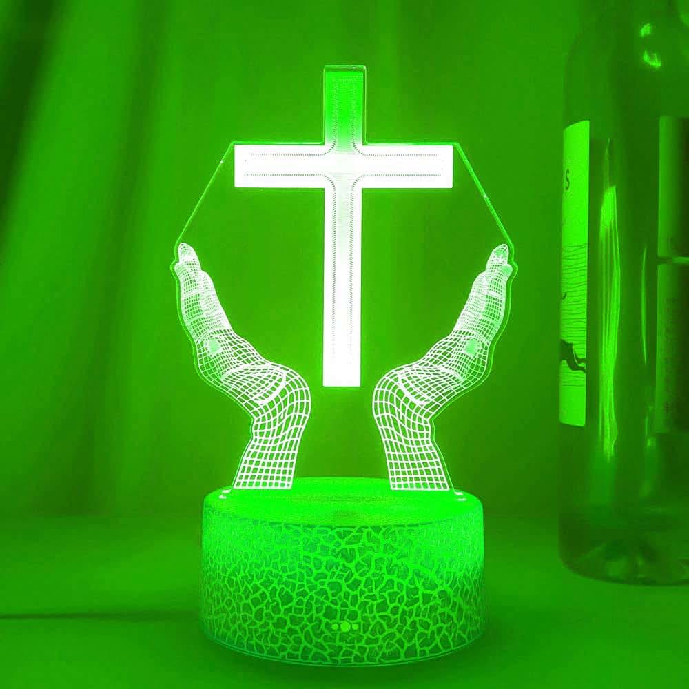 Jinnwell 3D Jesus Cross Night Light Lamp 7 Color Changing Acrylic USB