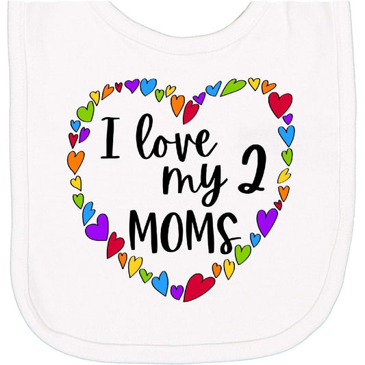BabyOneStop I Love My 2 Moms Pride Rainbow Hearts Newborn Bib
