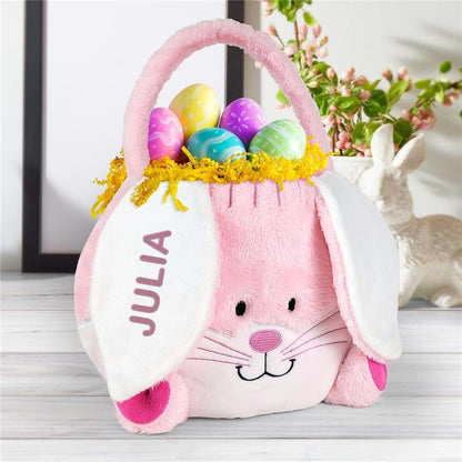 GiftsForYouNow Embroidered Fuzzy Pink Bunny Personalized Easter Basket, Plush Easter Basket for Little Girls, Easter (photo 2)