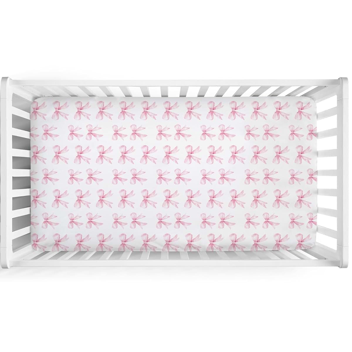 BabyOneStop Watercolor Pink Bows Fitted Crib Sheet For Standard Mattresses
