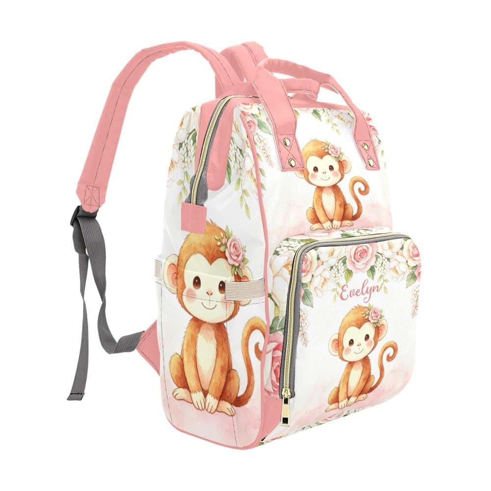 NZOOHY Greenery Cute Monkey Personalized Diaper Backpack Custom Name Multi Function Diaper Bag Travel Daypack Nursing (photo 3)