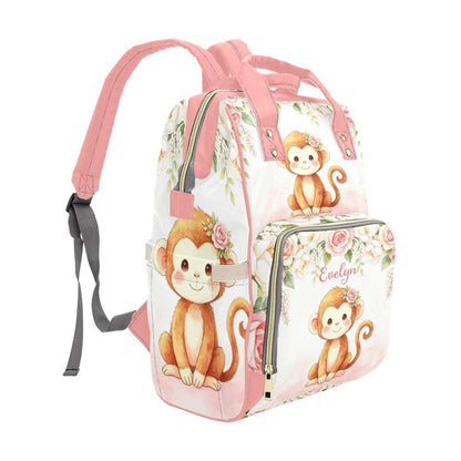NZOOHY Greenery Cute Monkey Personalized Diaper Backpack Custom Name Multi Function Diaper Bag Travel Daypack Nursing (photo 3)