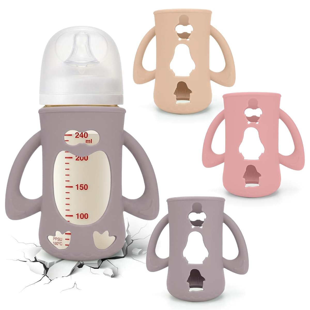 Silicone Bottle Sleeves for Pigeon 8.1 oz Baby Bottles - Protective Handles