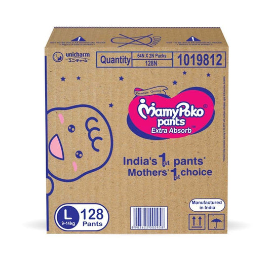 MamyPoko Pants Extra Absorb Diaper Box, Large (128 Count)
