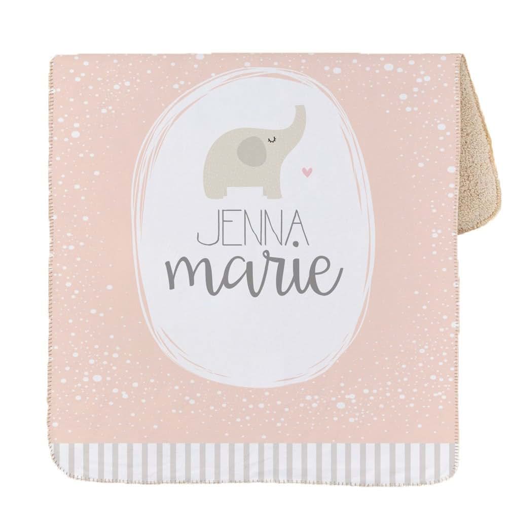 GiftsForYouNow Spotted Stripe Elephant Baby Girl Personalized Sherpa Throw Blanket