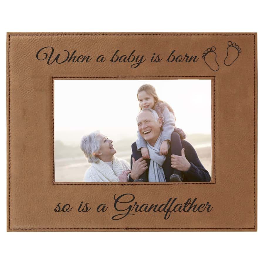 CustomGiftsNow When a Baby is Born so is a Grandfather Laser Engarved Faux Leather Dark Brown Leatherette Wall