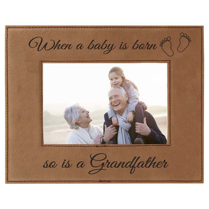 CustomGiftsNow When a Baby is Born so is a Grandfather Laser Engarved Faux Leather Dark Brown Leatherette Wall