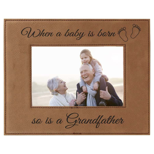 CustomGiftsNow When a Baby is Born so is a Grandfather Laser Engarved Faux Leather Dark Brown Leatherette Wall
