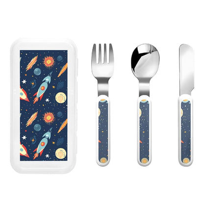 Fzqvslem 3-Piece Children Utensils Set Rocket In Space With Travel Case