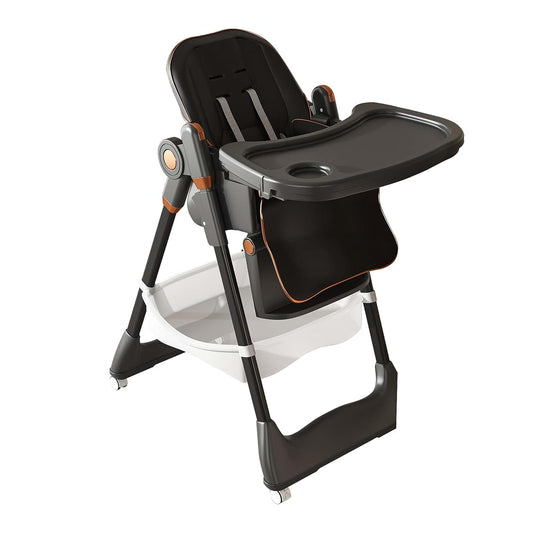 Legendstone 3-in-1 Portable Baby High Chair with Tray, Adjustable Height & Recline, Locking Wheels & Storage