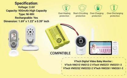 WirelessFinest 900mAh Replacement Battery for VTech Baby Monitors