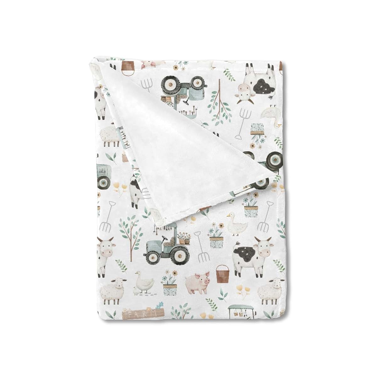 BabyOneStop Boho Farm Animals Flannel Blanket, 60x80 Inch Multi-Purpose Throw