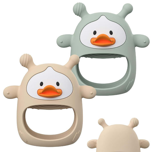 HEOMOONE 2 Pack Baby Teething Toys for 3-6 6-12 Months, Upgraded Silicone Teething Mitten with Anti-Dropping Wrist