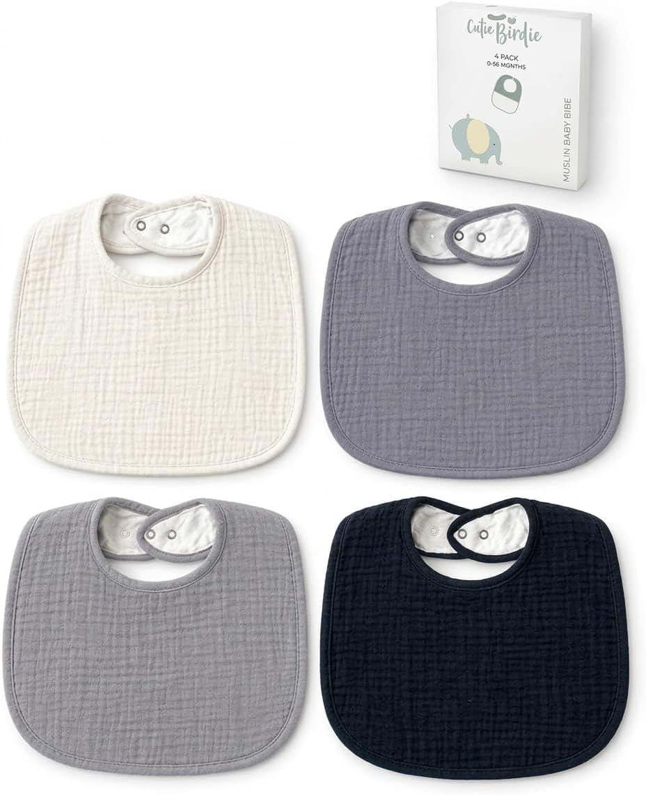 Cutie Birdie Muslin Baby Bibs 4-Pack in Blue Tones