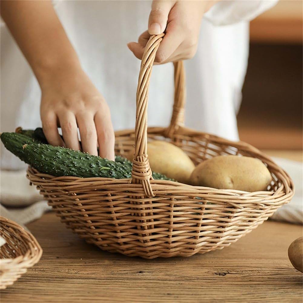 Grimmstr Wicker Shopping Basket Wicker Storage Basket with Handle, Gift Hamper Basket, Picnic Baskets, Kitchen Basket (photo 2)