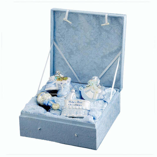Kurt Adler KSA 4-Piece Blue Baby's First Christmas Boy Glass Ornament Boxed Gift Set
