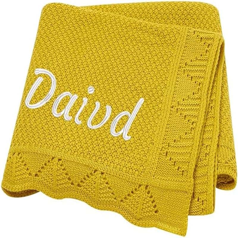 ZoikoM Name Blankets Personalized Baby，Monogrammed Baby Gifts，Custom Name Baby Blanket，Embroidered Baby Blanket Knit