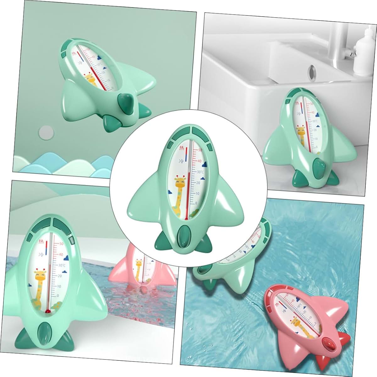 Baby Bath Thermometer Floating Green Plane Shape