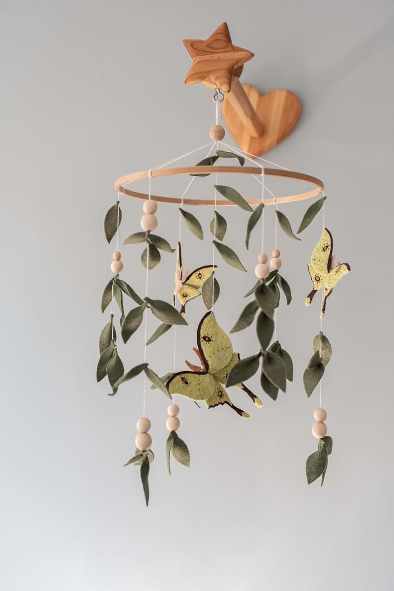 BabyOneStop Felt Butterfly Mobile for Crib, Handmade Woodland Nursery Decor