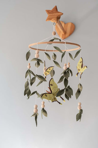 BabyOneStop Felt Butterfly Mobile for Crib, Handmade Woodland Nursery Decor