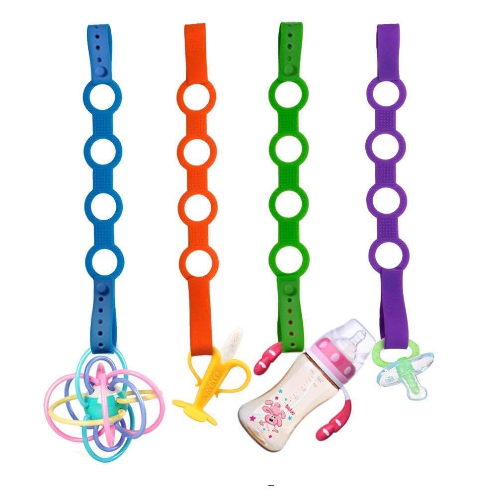4-Pack Silicone Toy Safety Straps with Push Button Buckle