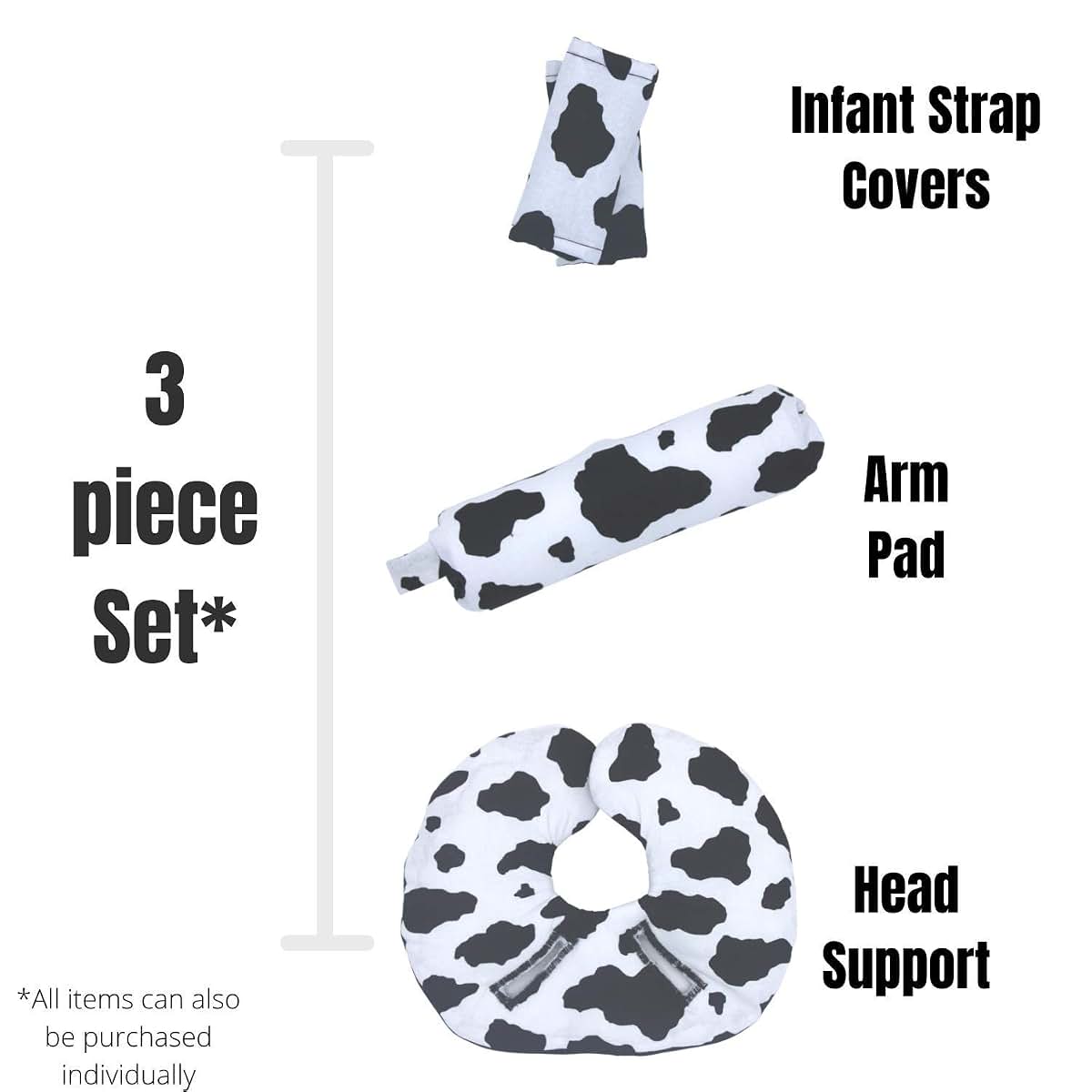 Little Tall Poppy Infant Car Seat Head Support Set, Cow Print, Newborn Head Rest, Baby Strap Covers, Carry Cushion (photo 2)