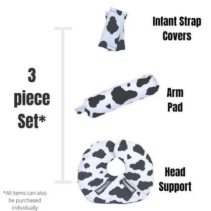 Little Tall Poppy Infant Car Seat Head Support Set, Cow Print, Newborn Head Rest, Baby Strap Covers, Carry Cushion (photo 2)