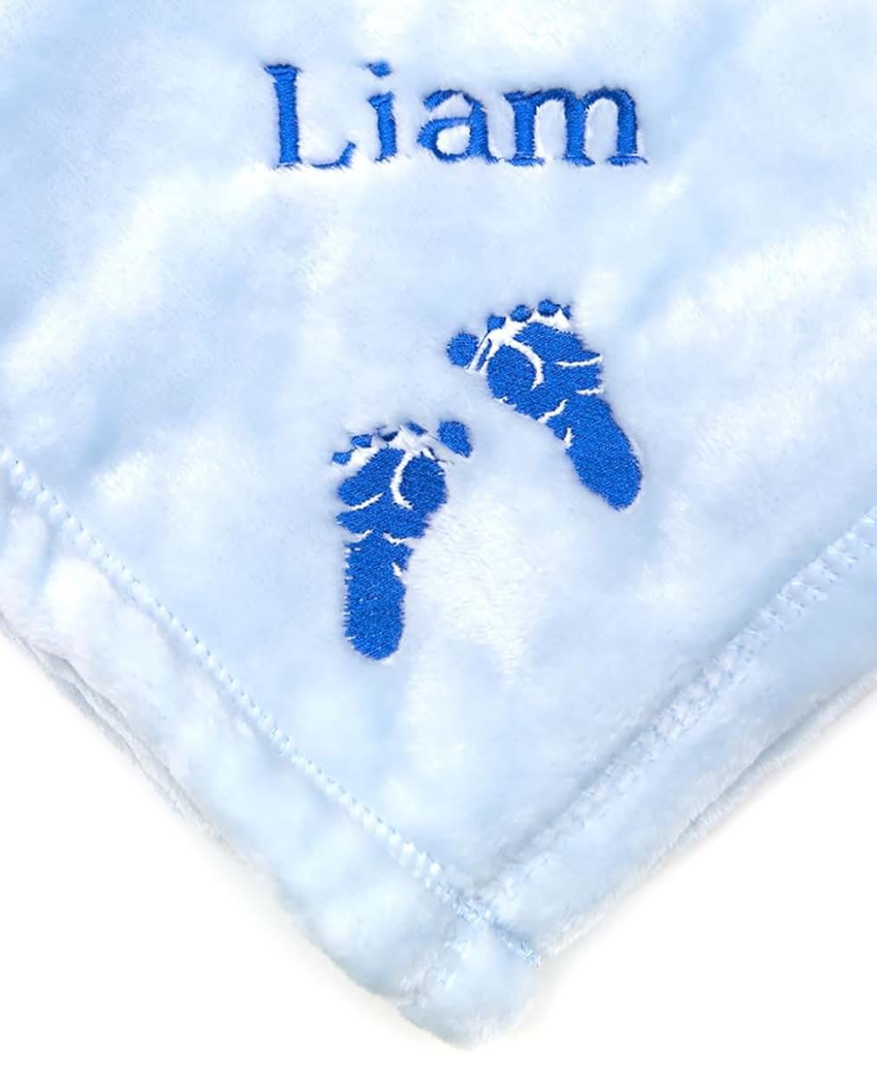 Personalized Giftware Personalized Monogrammed Embroidered Baby FEET Tahoe Fleece Blanket~ Make it Special! (Blue)